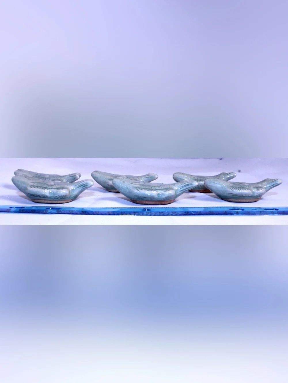 Vintage Pottery Fish Chopstick Rests or Garden decor - Celadon Glazed Set of 6